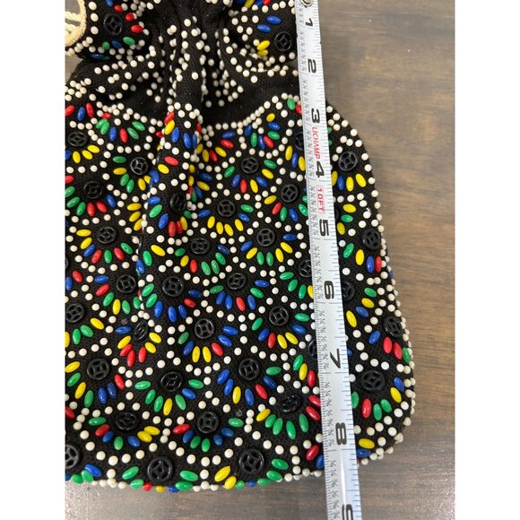 Vintage Multi Color Beaded Cinch Purse 70s - Picture 8 of 9